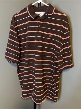 Kirra Men's Brown Polo with Orange & White Stripes